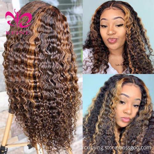 13x4 Lace Front Human Hair Wigs Highlights Honey Blonde Ombre Brown Curly styles Frontal lace Wig highlight for Woman Preplucked